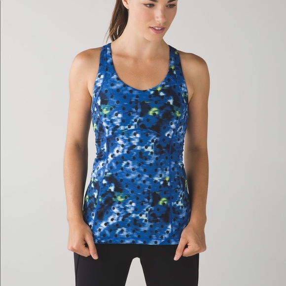 LULULEMON Kanto Catch Me Windy Blooms Saphire Blue Polka Dot Tank Top - Picture 2 of 10